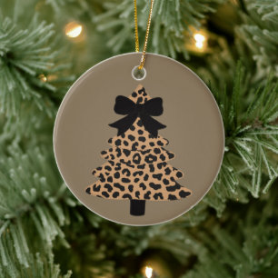 Adorno De Cerámica Árbol de Navidad Leopardo Preppy Coquette Navidad 