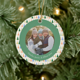 Adorno De Cerámica Árbol de Navidad Lindo Rojo Verde Foto Personaliza