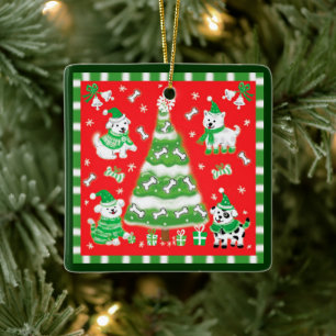 Adorno De Cerámica Árbol de Navidad lindo y cachorros con huesos