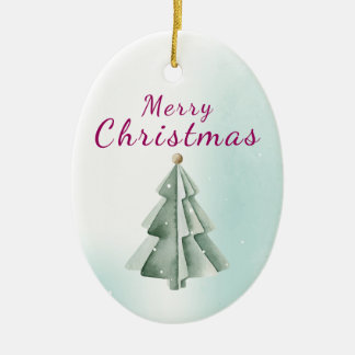 Adorno De Cerámica Árbol de Navidad minimalista en acuarela verde sal