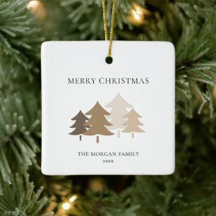 Adorno De Cerámica Árbol de Navidad Minimalista Neutral Nombre de Fam