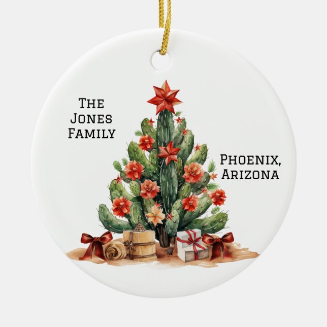 Adorno De Cerámica Árbol de Navidad Personalizado de Cactus del Desie (Frente)