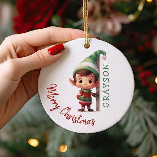 Adorno De Cerámica Árbol de Navidad personalizado para niños con elfo