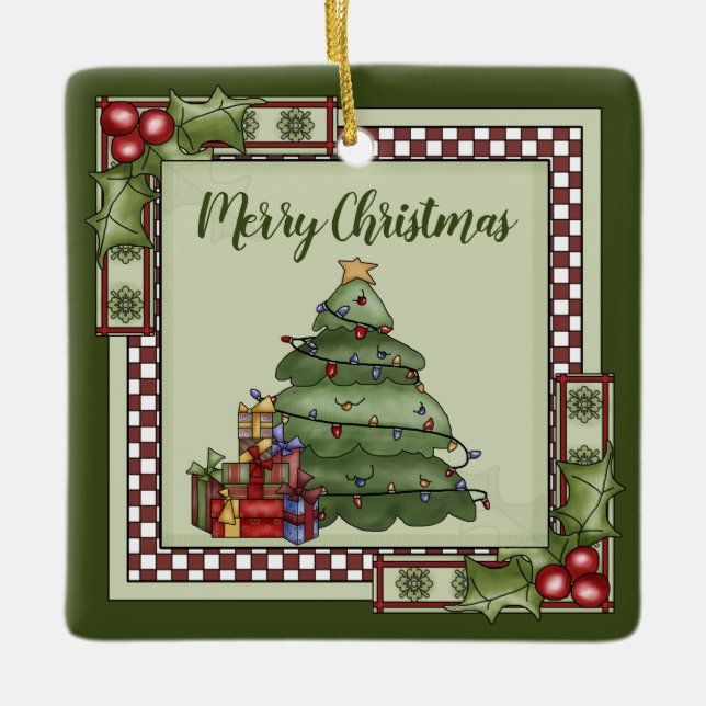 Adorno De Cerámica Árbol de Navidad personalizado, regalos Feliz Navi (Anverso)