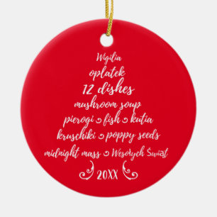 Adorno De Cerámica Árbol de Navidad polaco étnico Wigilia Blanco rojo