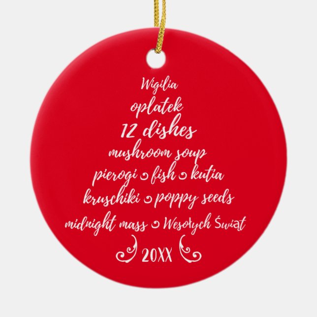 Adorno De Cerámica Árbol de Navidad polaco étnico Wigilia Blanco rojo (Frente)