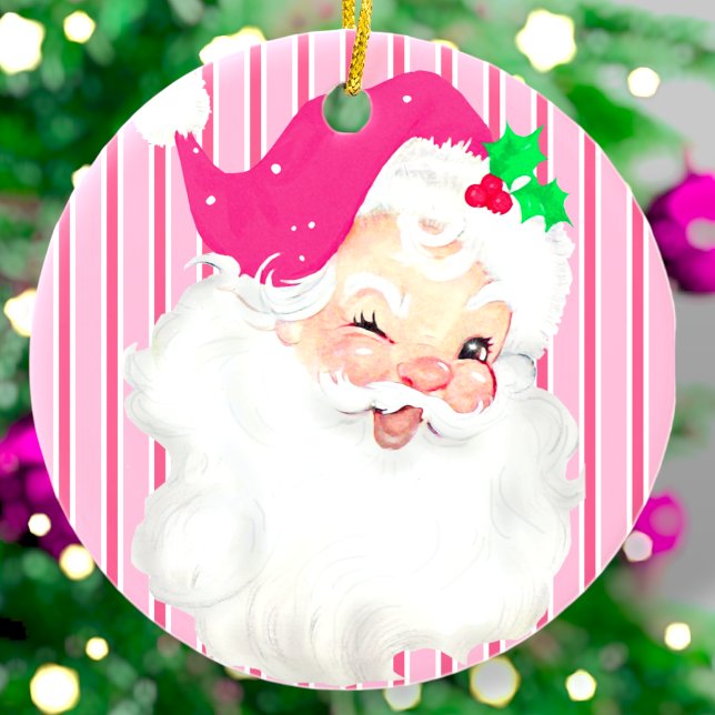 Adorno De Cerámica Árbol de navidad retro de Santa Wink rosa caliente (Subido por el creador)