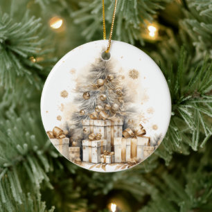 Adorno De Cerámica Árbol de Navidad Retro Gold