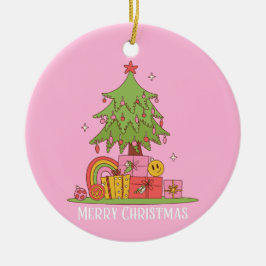 Adorno De Cerámica Árbol de Navidad retro rosa