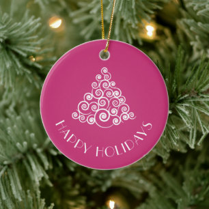 Adorno De Cerámica Árbol de Navidad Rosa HAPPY HOLIDAYS Personalizado