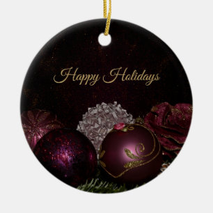 Adorno De Cerámica Árbol de Navidad Rosa Verde Hojas Negro Elegante