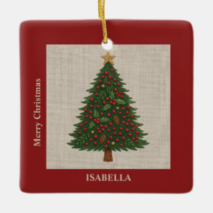 Adorno De Cerámica árbol de navidad rústico tradicional y vegetación