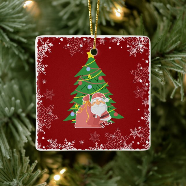 Adorno De Cerámica árbol de Navidad | Santa | PERSONALIZABLE (Árbol)