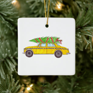 Adorno De Cerámica Árbol de Navidad taxista amarillo de Nueva York