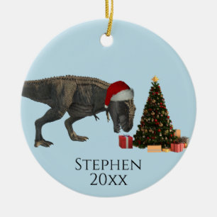 Adorno De Cerámica Árbol de Navidad Tyrannosaurus T-rex festivo
