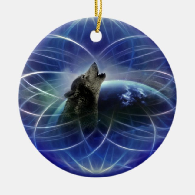 Adorno De Cerámica Árbol de navidad Wolf dreamcatcher (Frente)
