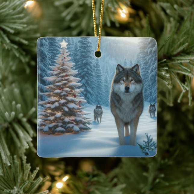 Adorno De Cerámica Árbol de Navidad y lobos (Árbol)