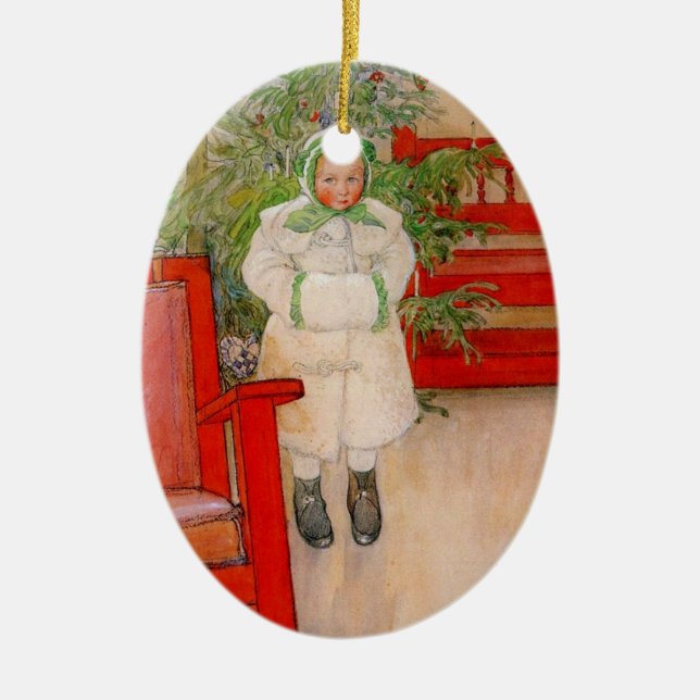 Adorno De Cerámica Árbol de Navidad y niño en pieles (Frente)