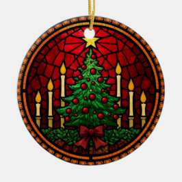 Adorno De Cerámica Árbol de Navidad y velas de vidrio emplomado