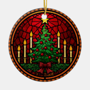 Adorno De Cerámica Árbol de Navidad y velas de vidrio emplomado