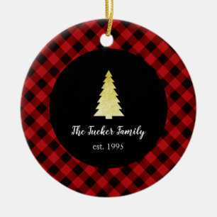 Adorno De Cerámica Árbol de oro Feliz Navidad Plaid Búfalo