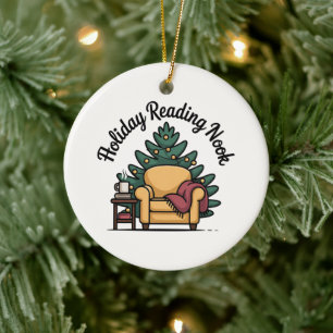 Adorno De Cerámica Árbol de rincón de lectura navideño recuerdo