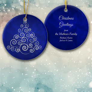 Adorno De Cerámica Árbol de vacaciones de Swirly Sparkly Silver