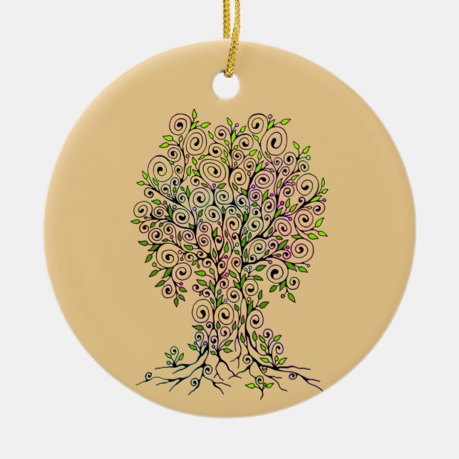 Adorno De Cerámica Árbol De Vida - Espirales Salen Frutas 1 (Frente)