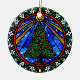 Adorno De Cerámica Árbol de Vidrio Emplomado y Borde Floral