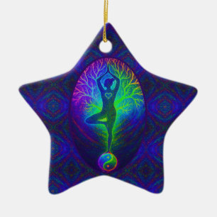 Adorno De Cerámica Árbol de yoga paz arcoíris