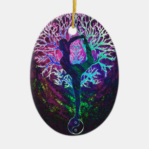 Adorno De Cerámica Árbol de yoga paz arcoíris