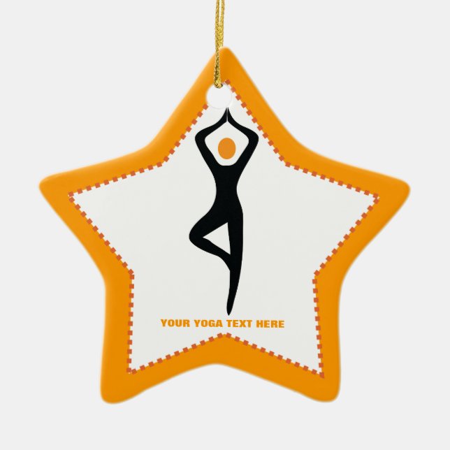 Adorno De Cerámica Árbol de yoga pose negro, personalizado naranja (Frente)