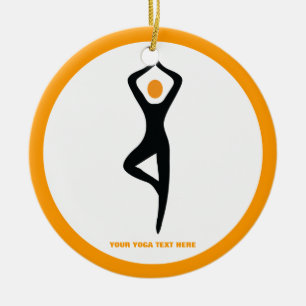 Adorno De Cerámica Árbol de yoga pose negro, personalizado naranja