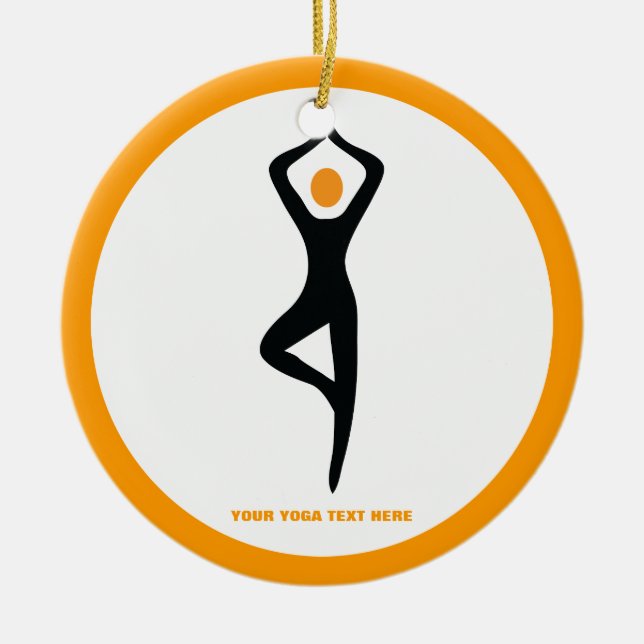 Adorno De Cerámica Árbol de yoga pose negro, personalizado naranja (Frente)
