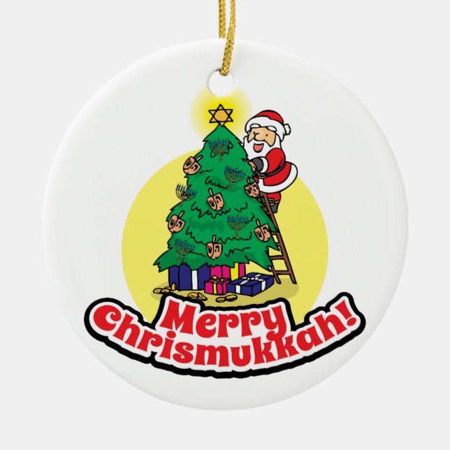 Adorno De Cerámica Árbol decorativo de Santa para Chrismukkah (Frente)