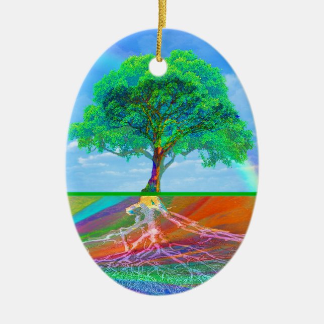 Adorno De Cerámica Árbol del arco iris de la vida (Frente)