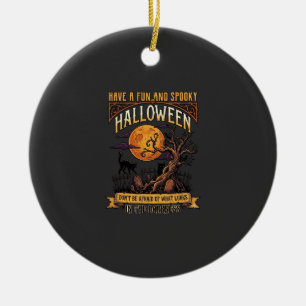 Adorno De Cerámica Árbol espeluznante de Halloween Luna llena Gato ne