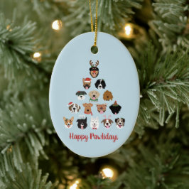 Adorno De Cerámica Árbol feliz de Navidad del perro de los Pawlidays