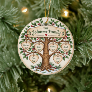 Adorno De Cerámica Árbol genealógico personalizado de Navidad