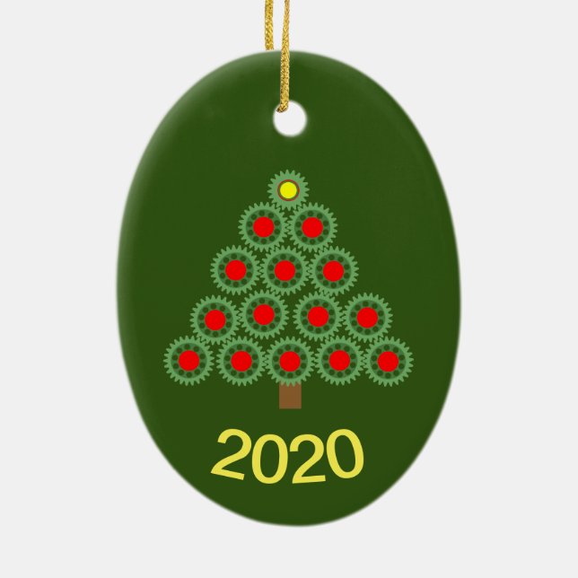 Adorno De Cerámica Árbol mecánico de navidad de engranajes (Atrás)