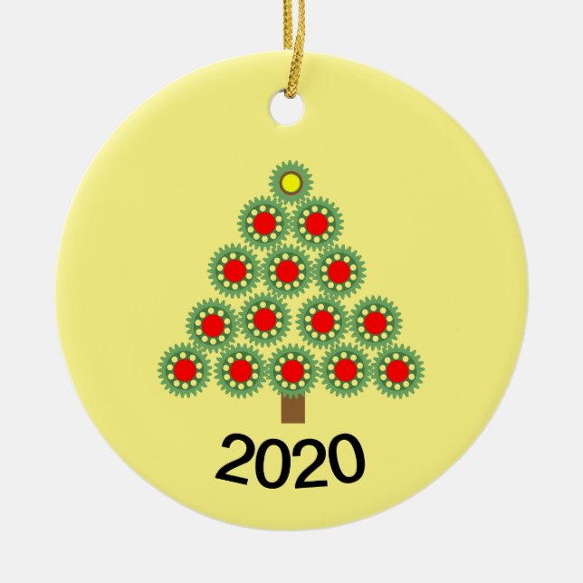 Adorno De Cerámica Árbol mecánico de navidad de engranajes (Frente)
