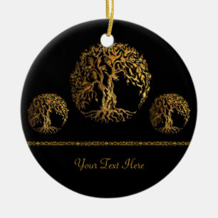 Adorno De Cerámica Árbol Mehndi de la Vida (Oro)