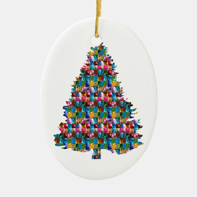 Adorno De Cerámica Árbol tachonado GEMA de Navidad:  Felices Navidad (Frente)