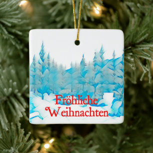 Adorno De Cerámica Árboles azules de nieve - Fröhliche Weihnachten