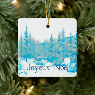 Adorno De Cerámica Árboles azules de nieve - Joyeux Noël