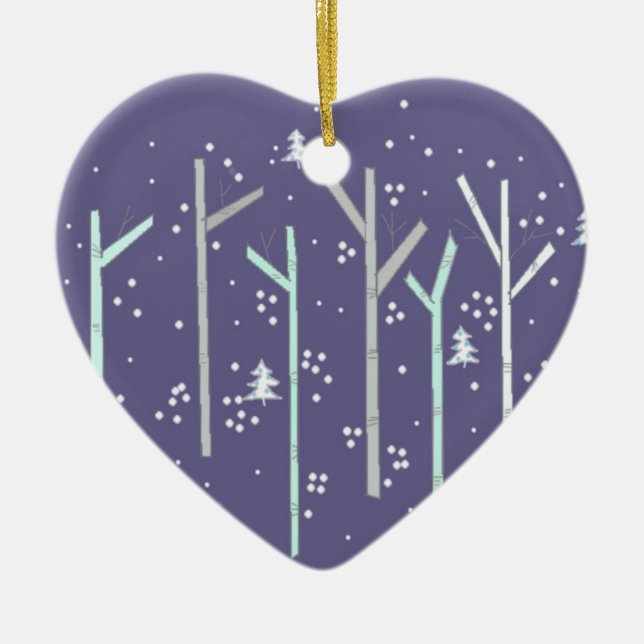 Adorno De Cerámica Árboles bircos con nieve en caída (Frente)