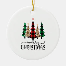 Adorno De Cerámica Árboles de cuadros rojos verdes negros de Navidad