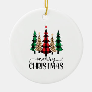 Adorno De Cerámica Árboles de cuadros rojos verdes negros de Navidad