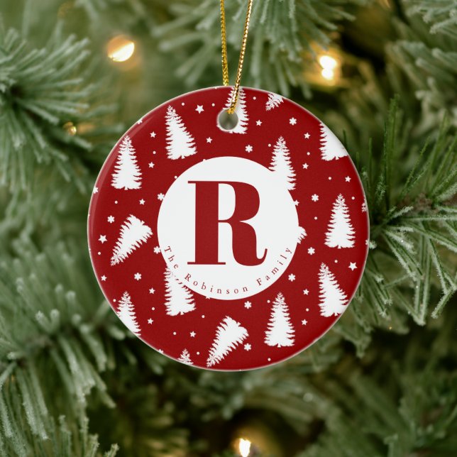 Adorno De Cerámica Árboles de Navidad blancos monograma (Árbol)