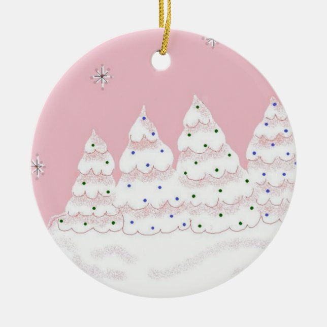 Adorno De Cerámica Árboles de Navidad blancos y oníricos (Frente)